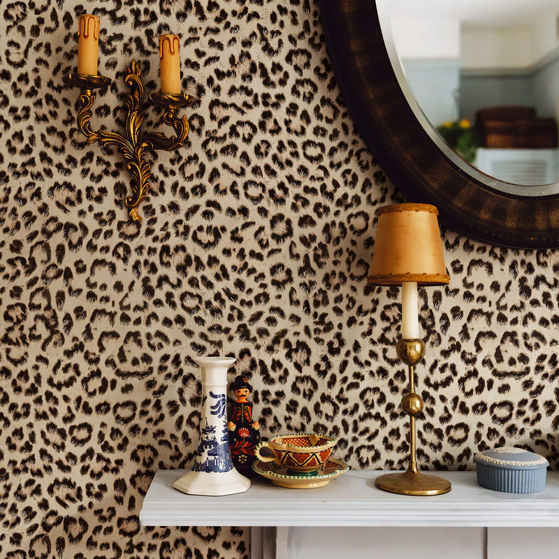 Retro Leopard Peel And Stick Wallpaper Chic Brown Vinyl Self Adhesive Wall Decal for Living Room Bathroom Or Kitchen
