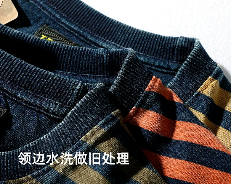 Men’s Striped Cotton T-Shirt – Slim Fit Vintage Washed Short Sleeve Tee | Tatiana Haven