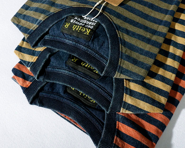 Men’s Striped Cotton T-Shirt – Slim Fit Vintage Washed Short Sleeve Tee | Tatiana Haven