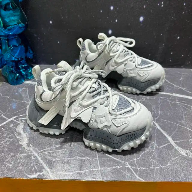 Chunky Sneakers Men Designer Mountaineering Shoes Fashion Casual Leather Fabric Breathable Height Increased Platform Sport Shoes
