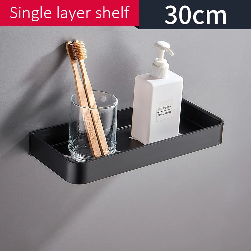 Punch-free Black Bath Shelves Bathroom Shelf Nail-free Shampoo Holder Shelves Storage Shelf Rack Bathroom Basket Holder ML1018