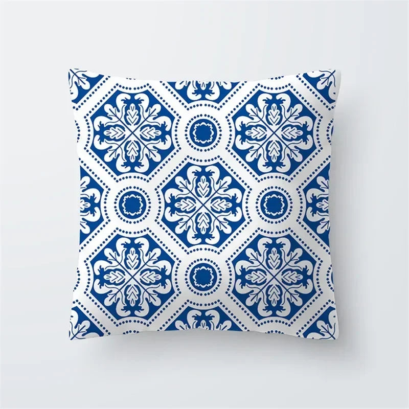 Decorative Throw Pillows Blue Geometry Pillow Cover 45x45 Polyester Cushion Cover Marine Life Pillowcase Cushions Home Decor