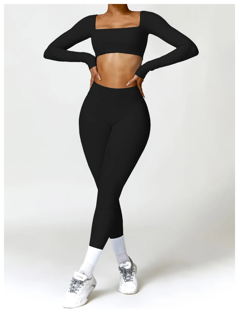 Yoga Suit 2 Pieces Sportswear Sports Set Women Tracksuits Gym Clothes Sport Bra Fitness Long Sleeve Top Workout Legging Yoga Set