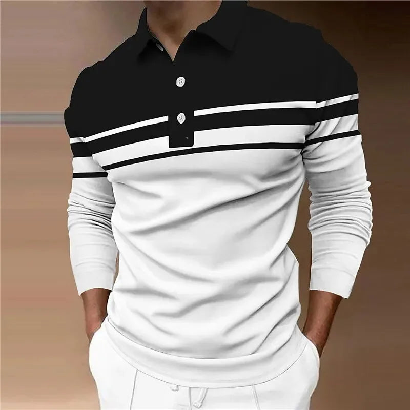 Men’s Striped Long Sleeve Rugby Polo Shirt – Casual Sports Lapel Top | Tatiana Haven