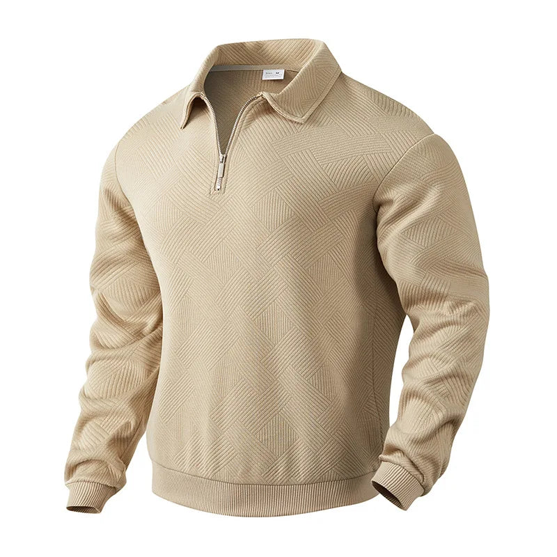 Men’s Zipper Polo Sweatshirt – Turn-Down Collar Long Sleeve Pullover for Autumn and Winter