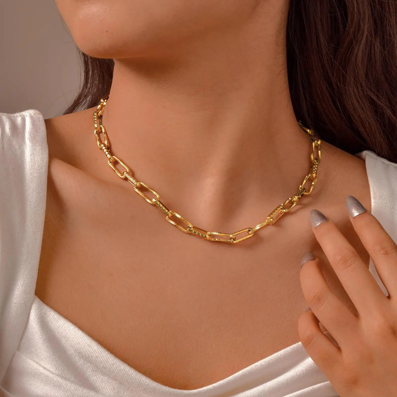 Chunky Paperclip Chain Necklace For Woman, 18K Gold Plated Stainless Steel Chic Necklace, Waterproof Birthday Jewelry Gift