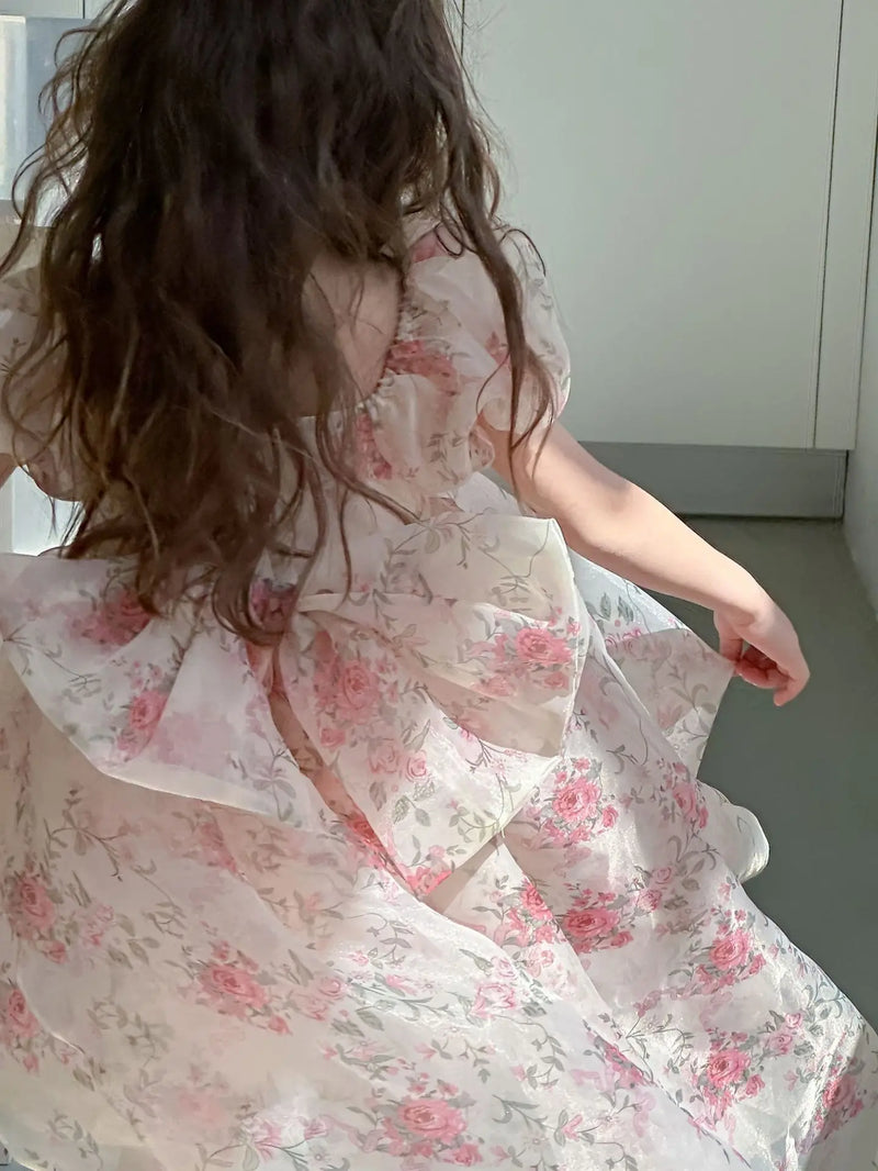 Casual Summer Girls Princess Dress – Sweet Floral Bow Knot Style