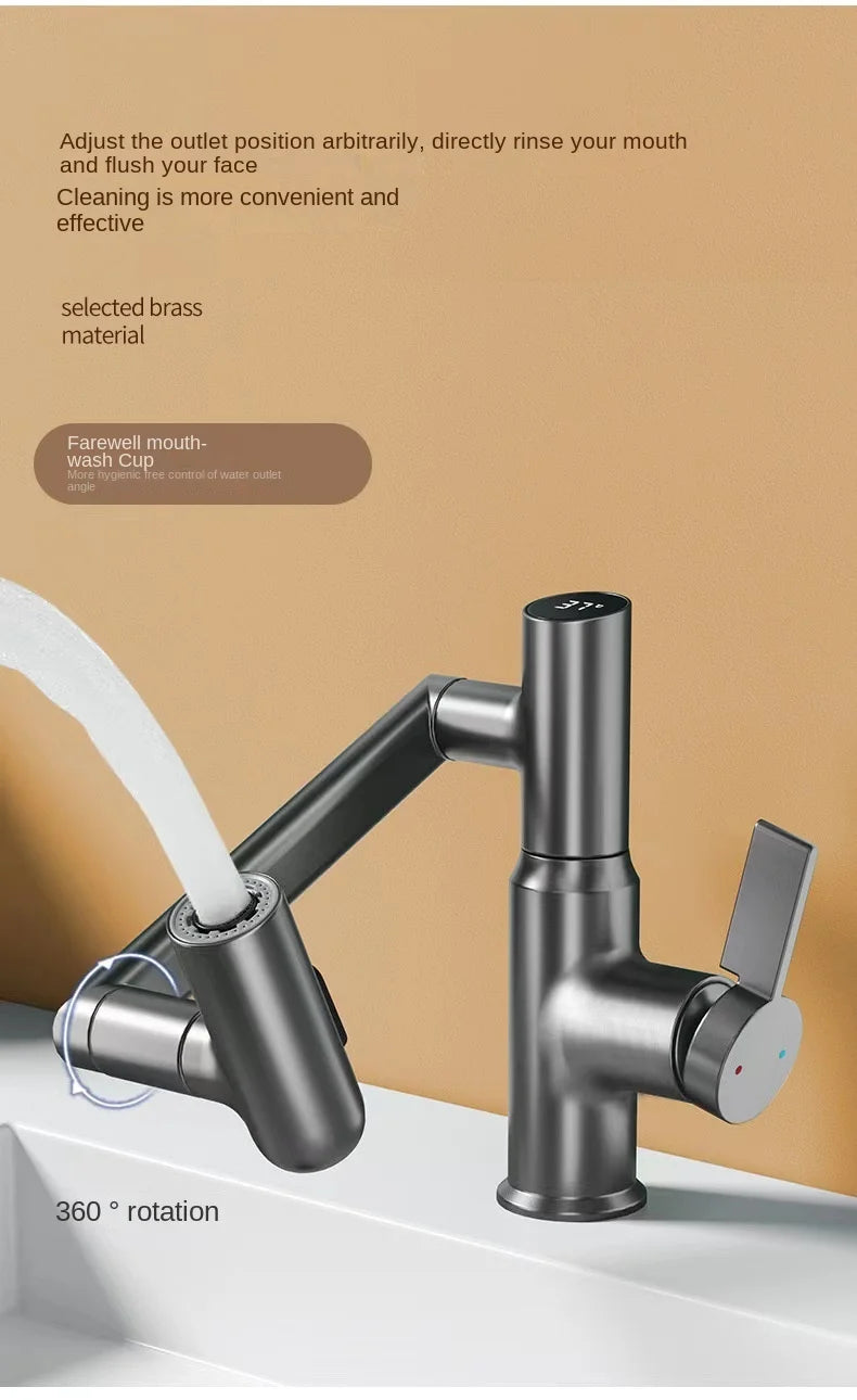 Digital Display LED Bathroom Basin Faucet 360 Rotation Multifunction Stream Sprayer Hot Cold Water Mixer Sink Tap Bathroom