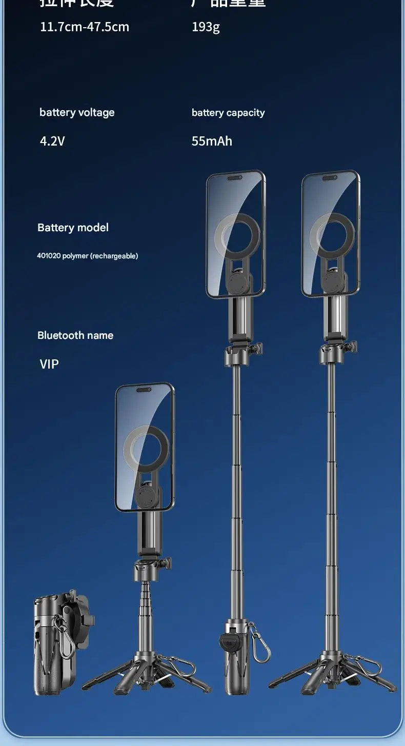 Upgraded Multi-Function Foldable Magnetic Phone Holder Selfie Stick with Remote Control – 360° DSLR-Style Rotation Tripod Stand