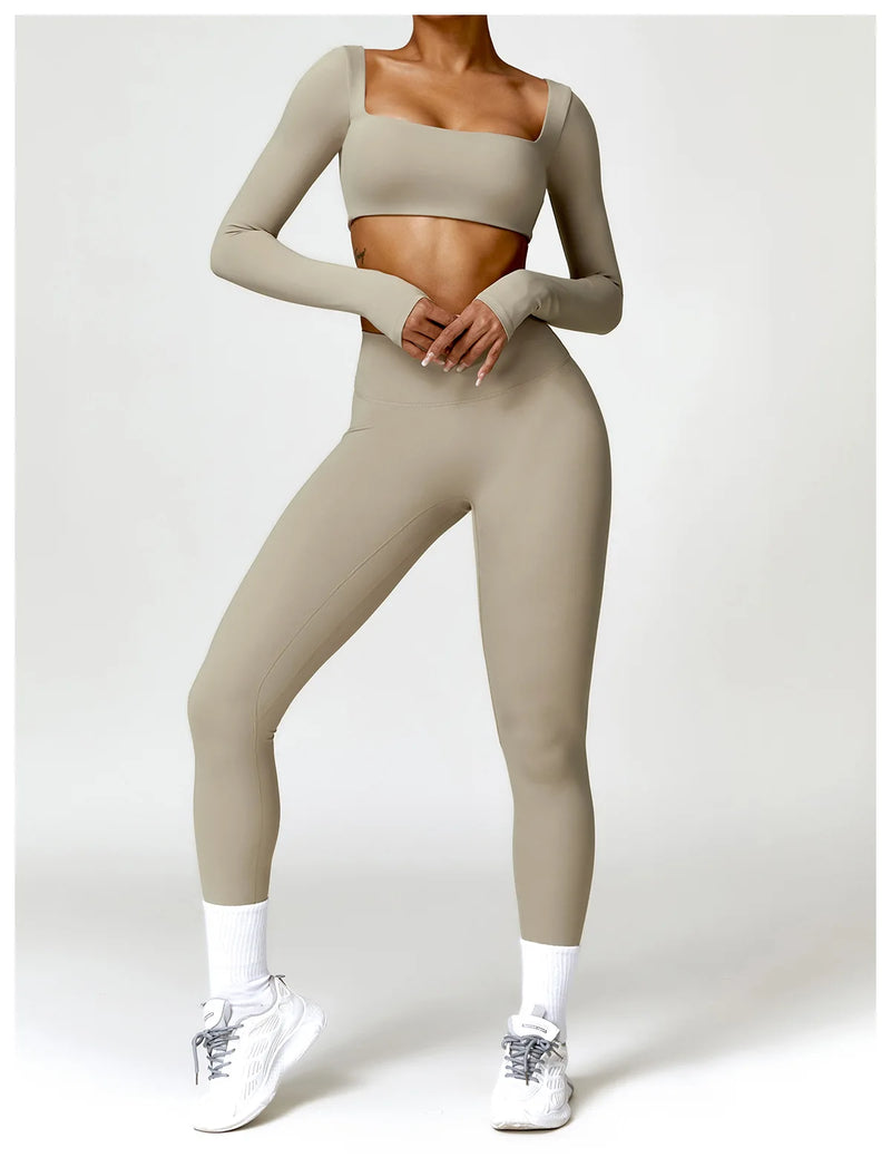 Yoga Suit 2 Pieces Sportswear Sports Set Women Tracksuits Gym Clothes Sport Bra Fitness Long Sleeve Top Workout Legging Yoga Set
