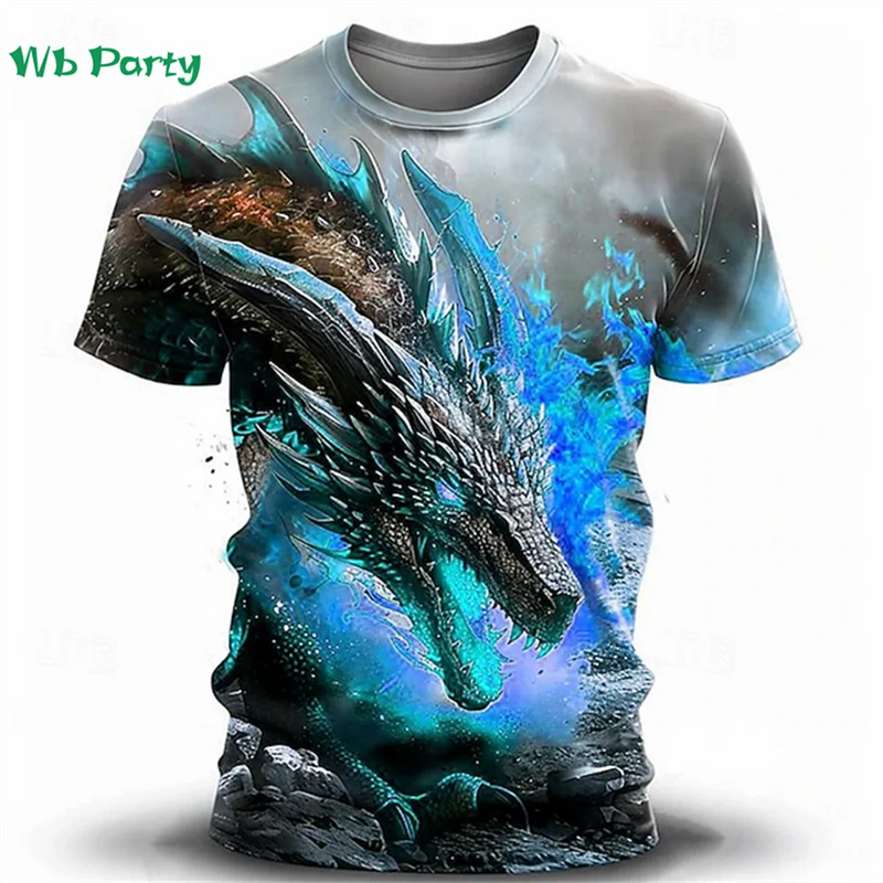 Oversized T shirt Men Dragon Print T-shirt Man Dragon Graphic Tee Men&