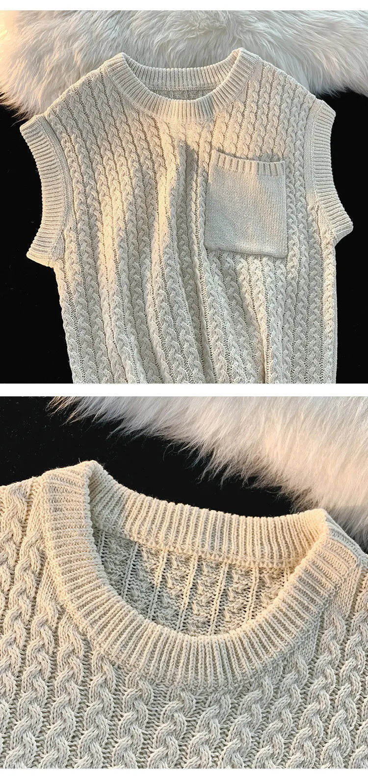 Tatiana Haven Unisex Knit Sweater Vest – Casual Streetwear with Pockets, Harajuku Preppy Style for Autumn & Winter