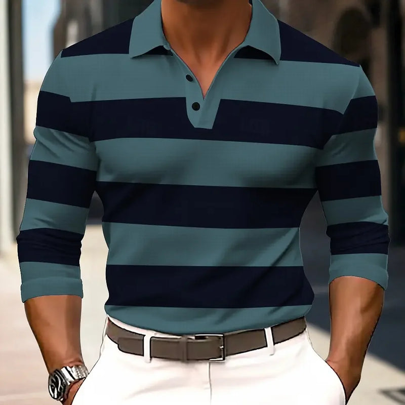 Men’s Striped Long Sleeve Rugby Polo Shirt – Casual Sports Lapel Top | Tatiana Haven
