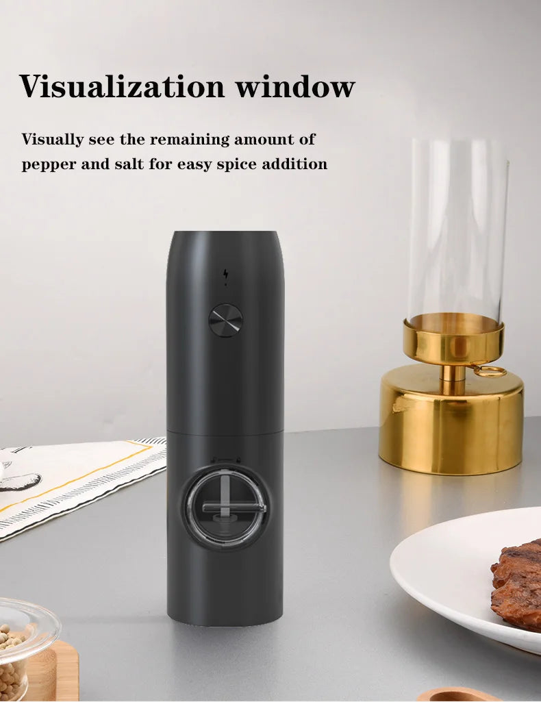 Electric Salt and Pepper Grinder Set with Charging Base and LED Light Adjustable Coarseness Automatic Spice Herb Mill