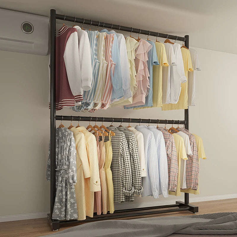 Double Layer Floor-Mounted Clothes Drng Ra Bedroom Balcony Single Rod Storage elf Space-Saving Easy-To-Use Painted Steel