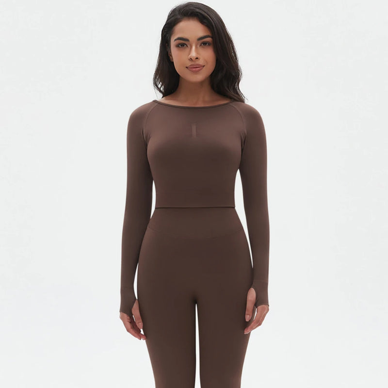 Seamless Two Piece Sets Womens Outifits Long Sleeve Gym Fitess Sport Set Yoga Leggings Matching Sets Exercise Tracksuits Female