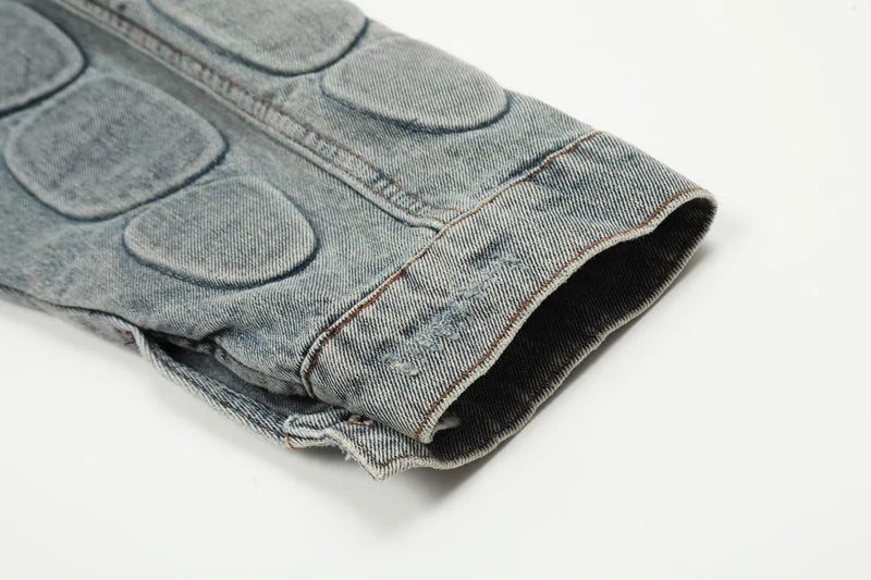 European American High Street Trend Kanye West Denim Jacket Heavyweight Washed Do Old Pleated Ripped Denim Outerwear