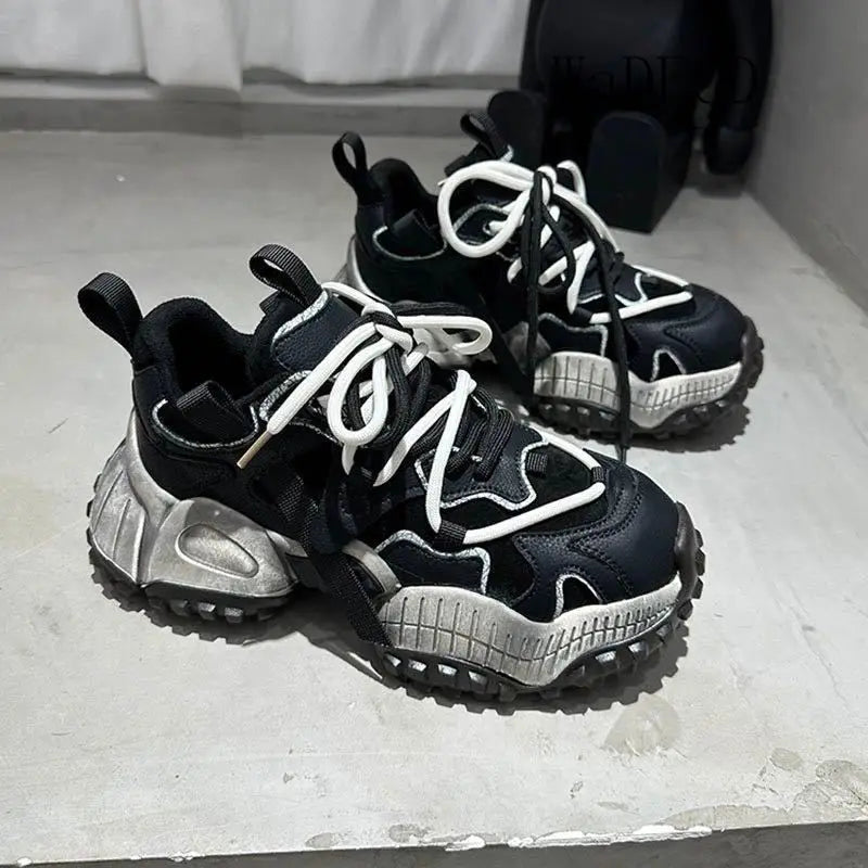 Chunky Sneakers Men Designer Mountaineering Shoes Fashion Casual Leather Fabric Breathable Height Increased Platform Sport Shoes