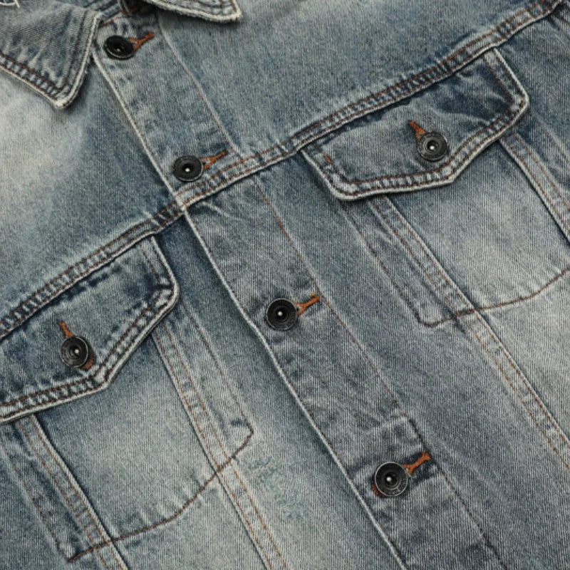 European American High Street Trend Kanye West Denim Jacket Heavyweight Washed Do Old Pleated Ripped Denim Outerwear
