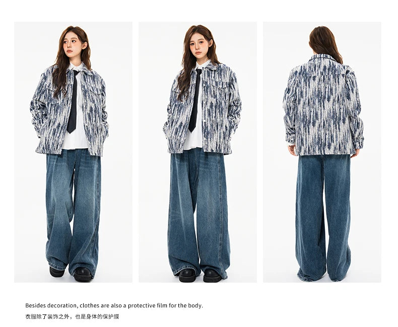 Elegant Denim Jackets Women 2025 Korean New luxury Coat Chic Print Women&