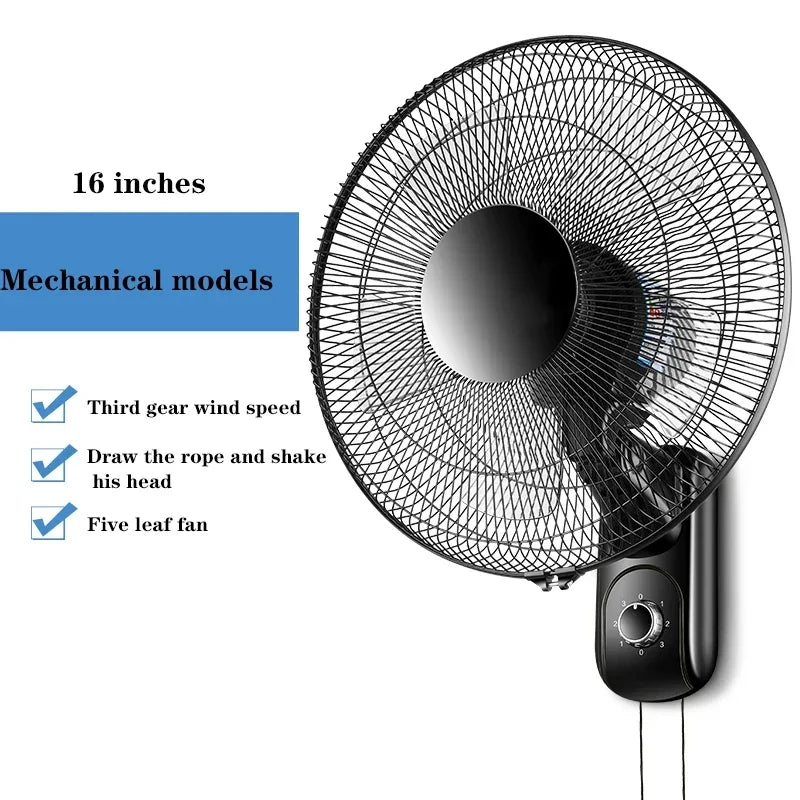 Household Wall-Mounted Electric Fan 220V/60W 16-Inch Living Room Kitchen Fan With 3 Speed Adjustable Smart Version/Mechanical