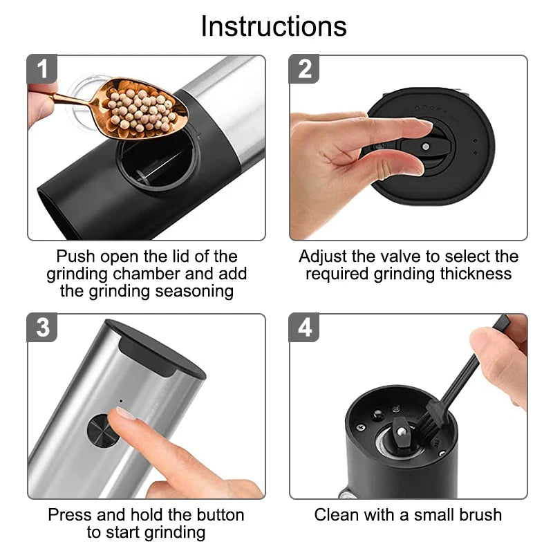 Rechargeable Electric Salt And Pepper Grinder Set with Charging Base Stainless Steel Automatic Salt Pepper Grinder Spice Mill