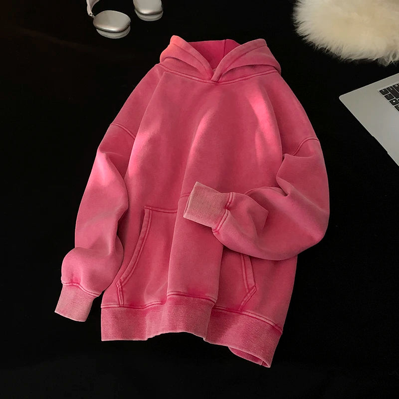 Men’s Vintage Washed Hoodie – Loose Fit Streetwear Pullover for Casual Harajuku Style