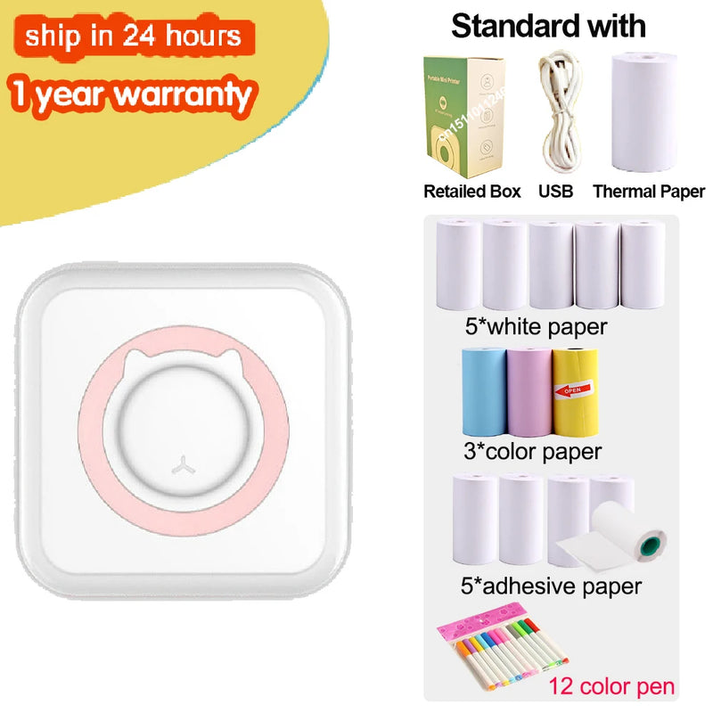 Portable Thermal Printer MINI Wirelessly BT 203dpi Photo Label Memo Wrong Question Printing With USB Cable Imprimante Portable