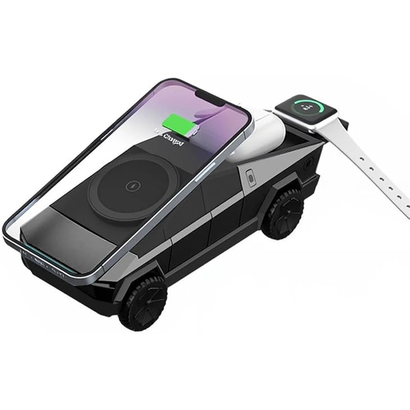 Cybertruck Qi2 3-in-1 CyberDock Wireless Charger – Fast Magnetic Charging Station for iPhone 16/15/14 Pro Max, AirPods & Apple Watch