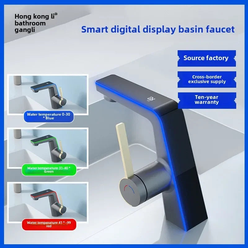 LED Digital Atmosphere Light, Basin Faucet, Bathroom Household Faucet