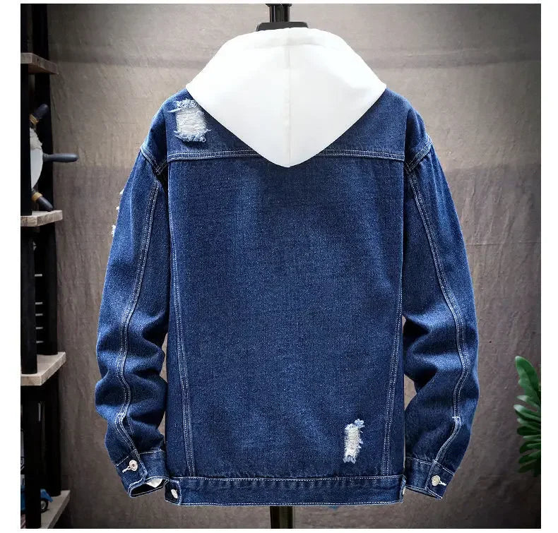 Men’s Patchwork Denim Jacket – Loose Fit Casual Outerwear for Autumn Streetwear