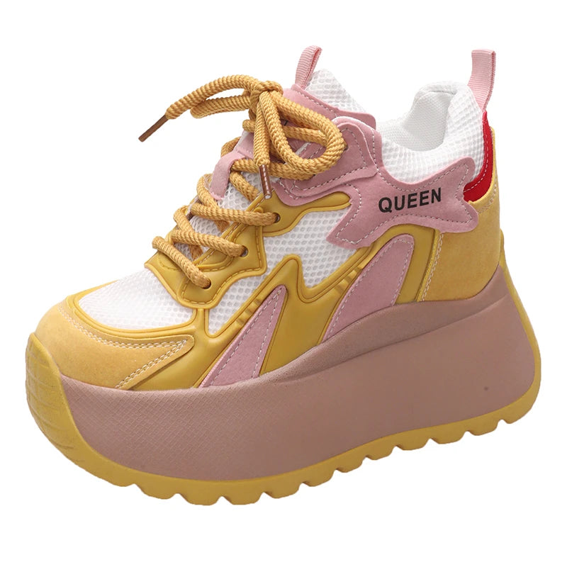 Women Chunky Sneakers 2025 Autumn Breathable Mesh Casual Shoes 11CM Wedge Heels Platform Shoes Chaussures Femme Sports Dad Shoes