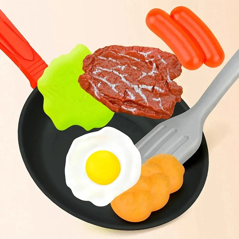8PCS Kids Kitchen Play Food Set - Pretend Cookware with Steak, Vegetables, Bread & Hot Dog for Toddler Cooking Games
