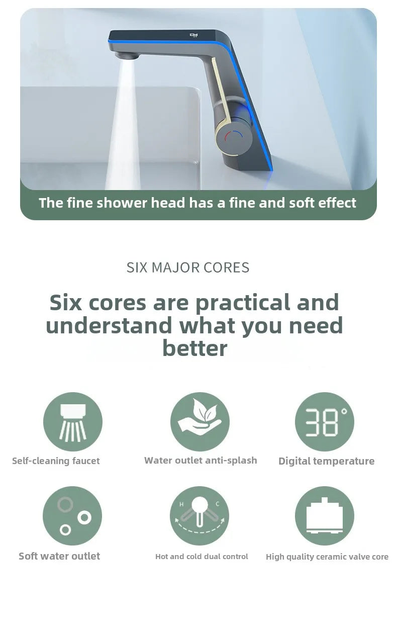 LED Digital Atmosphere Light, Basin Faucet, Bathroom Household Faucet