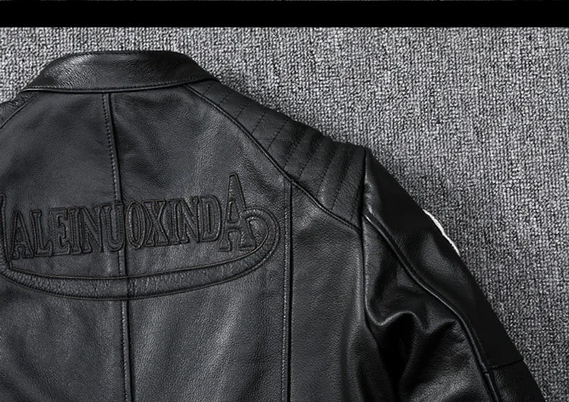 Motorcycle Genuine Leather Jacket for Men Style Biker Jackets Slim Cowhide spring Coat Men
