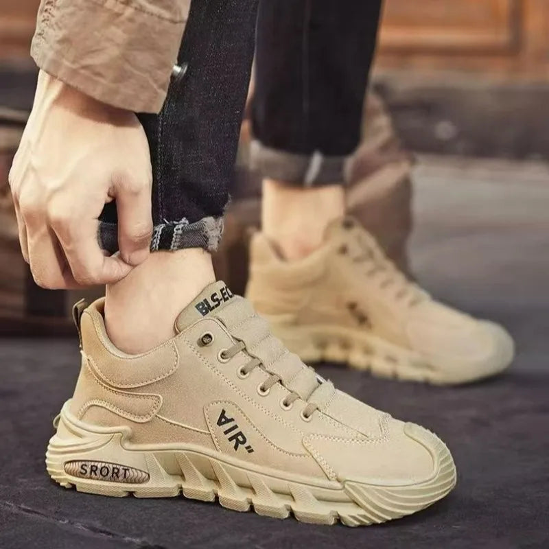 Men Chunky Sports Sneakers Spring Fashion Slip-on Men Casual Shoes Leather Waterproof Work Shoes for Men Anti-Slip Platform Shoe