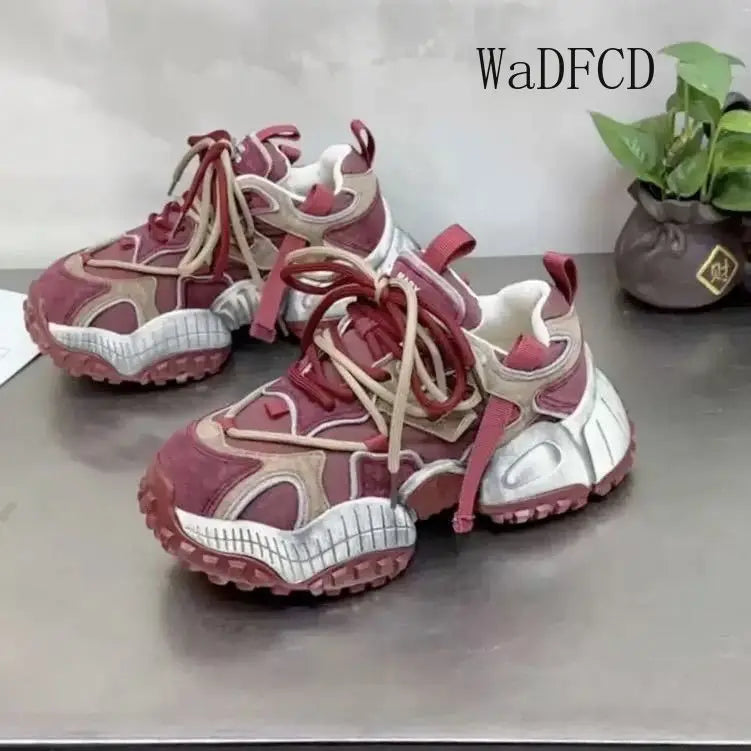 Chunky Sneakers Men Designer Mountaineering Shoes Fashion Casual Leather Fabric Breathable Height Increased Platform Sport Shoes