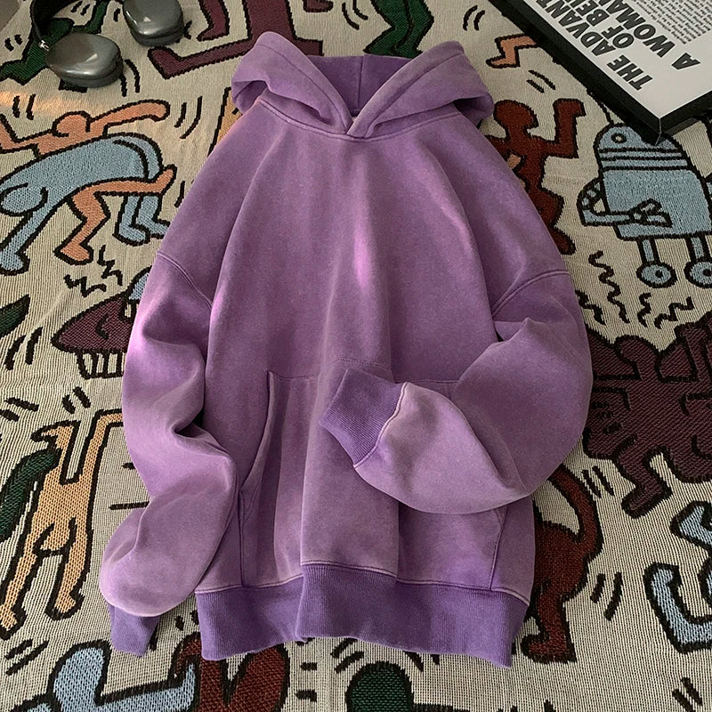 Men’s Vintage Washed Hoodie – Loose Fit Streetwear Pullover for Casual Harajuku Style