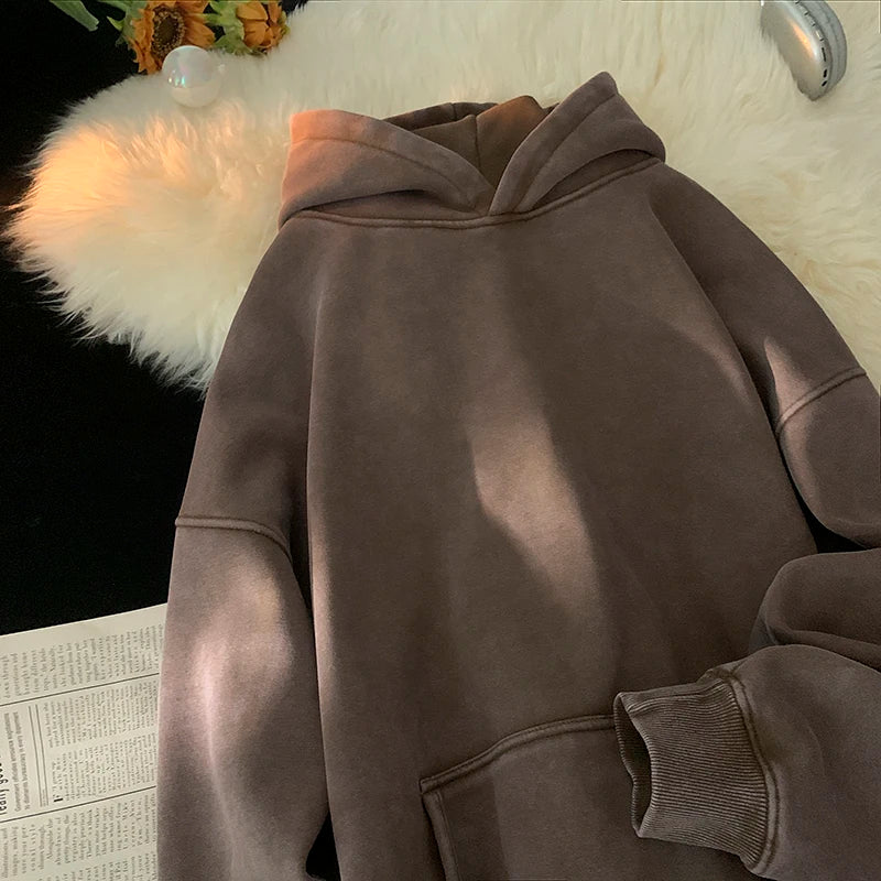 Men’s Vintage Washed Hoodie – Loose Fit Streetwear Pullover for Casual Harajuku Style