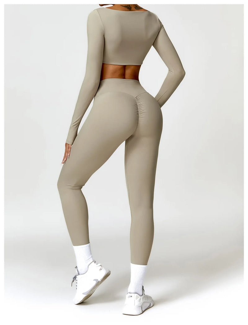 Yoga Suit 2 Pieces Sportswear Sports Set Women Tracksuits Gym Clothes Sport Bra Fitness Long Sleeve Top Workout Legging Yoga Set