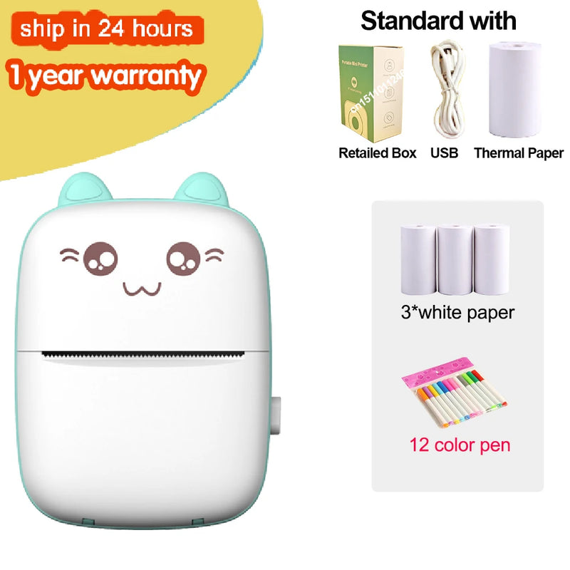 Portable Thermal Printer MINI Wirelessly BT 203dpi Photo Label Memo Wrong Question Printing With USB Cable Imprimante Portable