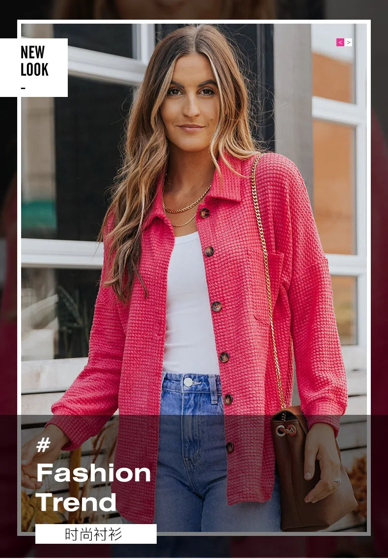 Women’s Oversized Button-Down Blouse – Casual Boho Long Sleeve Shirt with Turn-Down Collar