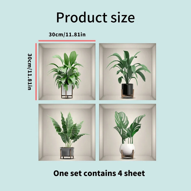 Vinyl Decal Bonsai Wall Sticker Poster  Removable 3D Green Leaves Plant Wallpaper Peel And Stick for Kitchen Living Room Decor