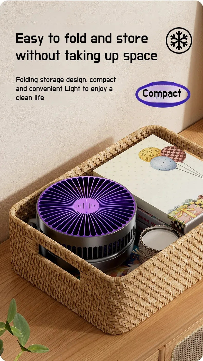 Foldable Desktop Fan Mini  Wall-Mounted Fan With Warm Night Light Rechargeable 4 Gears Adjustable Portable Air Circulation Fan