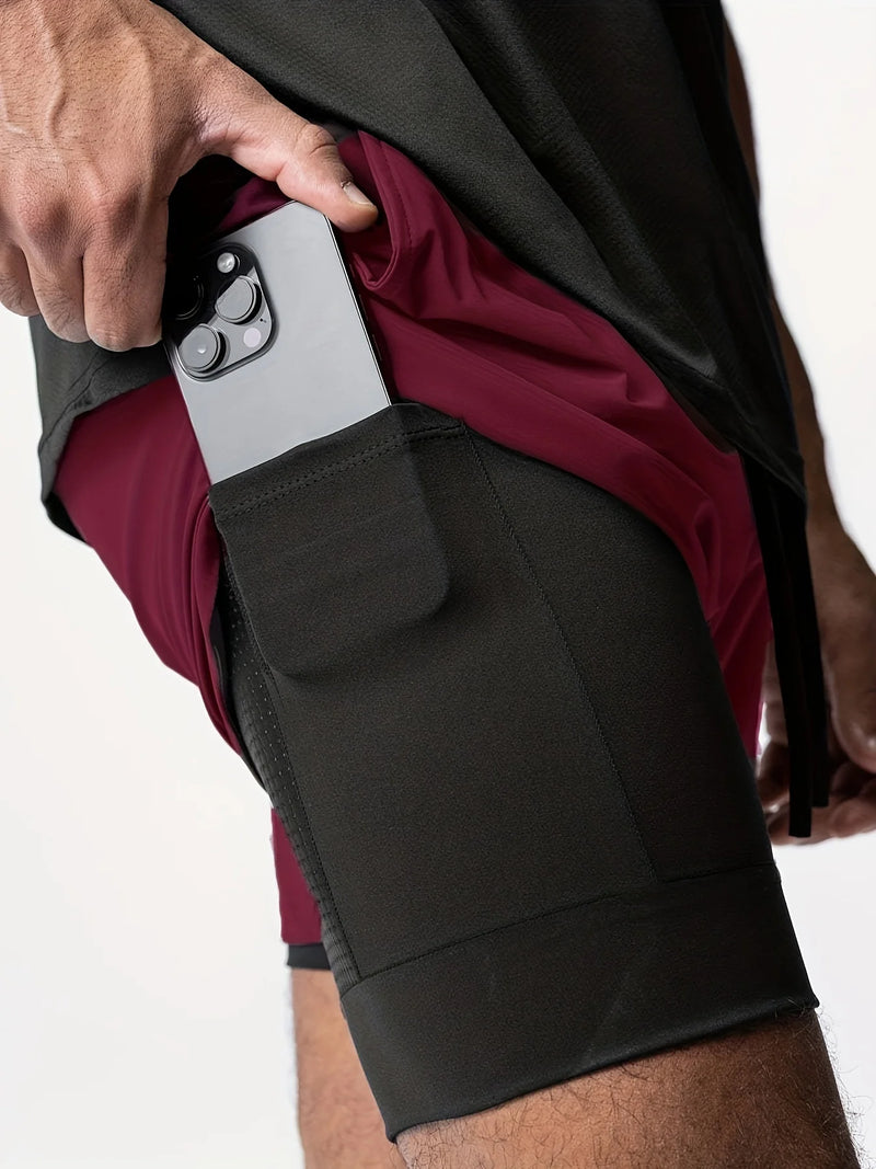 Sports shorts for men, double layered, quarter quick drying, elastic basketball, running training equipment, deep squat fitness,