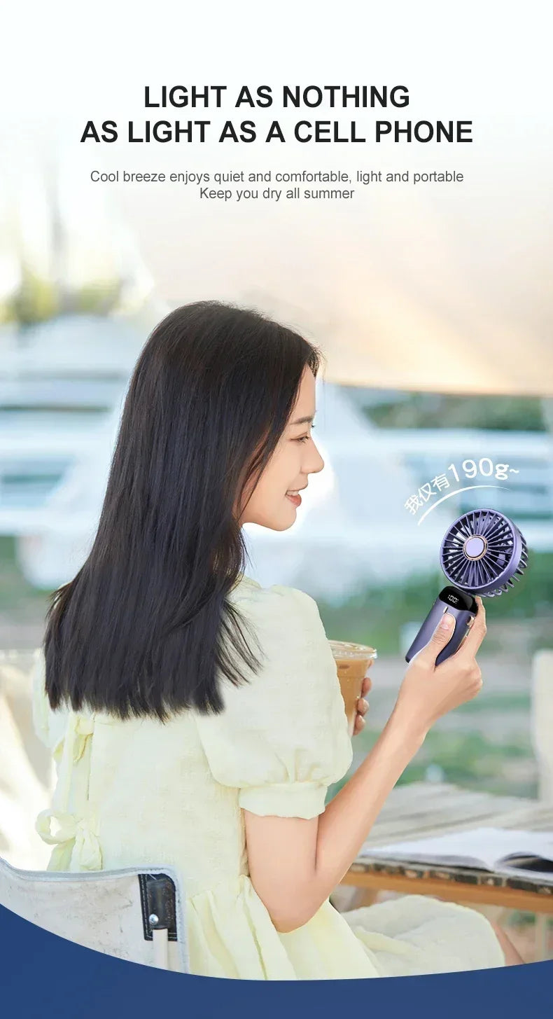 Handheld Mini Fan 3000mAh Foldable Portable Neck Hanging Fans 5 Speed USB Rechargeable Fan with Phone Stand and Display Screen
