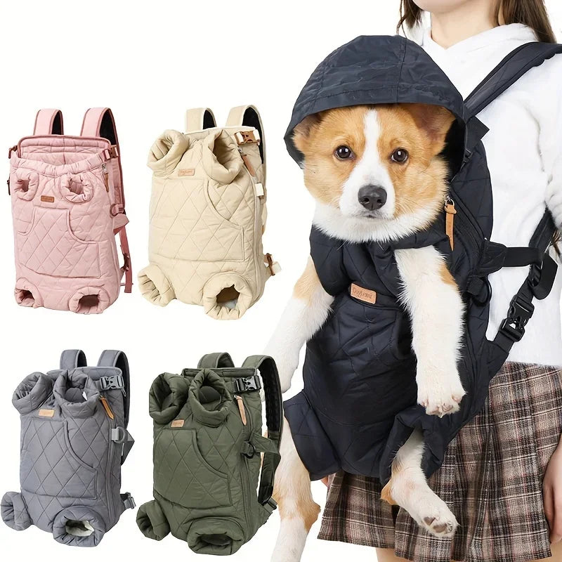 Cozy Pet Carrier Backpack for Dogs - Fleece-Lined, Front Legs Out, Hands-Free Design for Hiking & Travel.