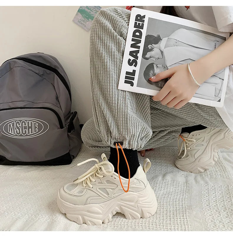 Fujin 7cm Chunky Sneakers Platform Shoes Wedge for Women Casual Shoes Breathable Summer Shoes Women Fashion Sneakers Spring