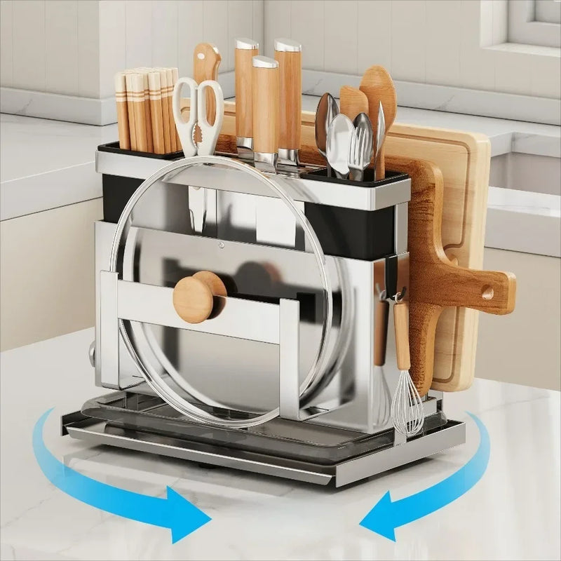 Multi-functional countertop cutting board rack Knives integrated storage rack Kitchen storage rack with drainer