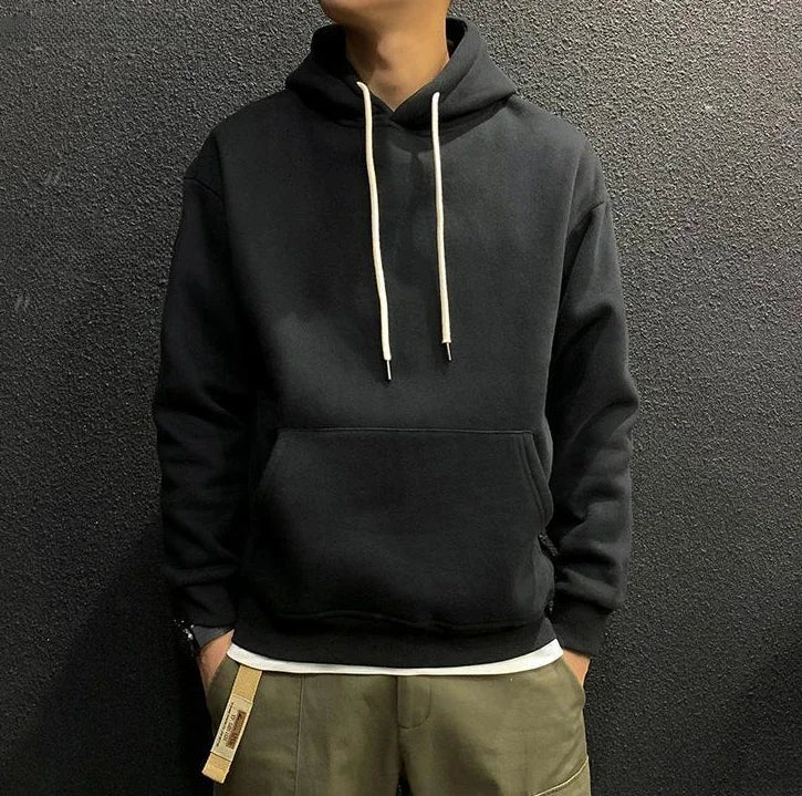 Men’s Fleeced Green Hoodie – Solid Casual Sweatshirt for Autumn and Winter